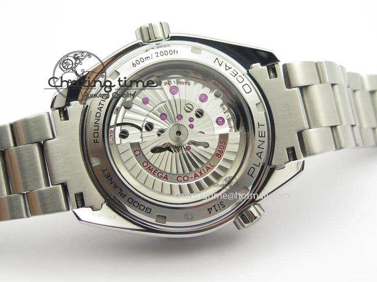 0523 Planet Ocean GMT 43.5mm V6F Goodplanet Orange Marker Blue Dial On SS Bracelet A ModernLook 8215
